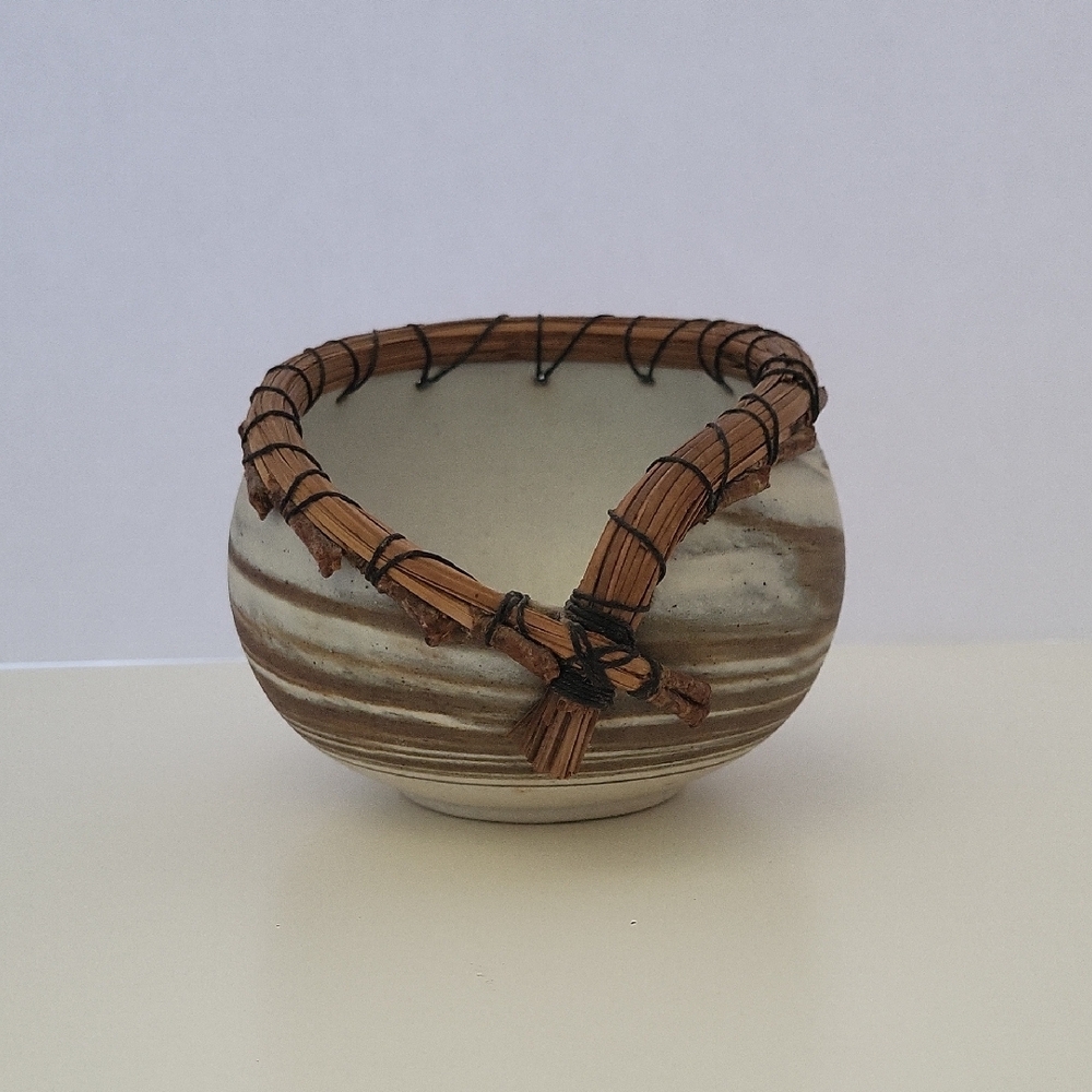Handcrafted Ceramic Bowl with Woven Rim